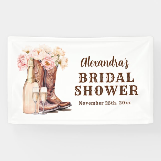 Rustic WELCOME Boots Bubbly Cowgirl BRIDAL SHOWER Banner (Horizontal)