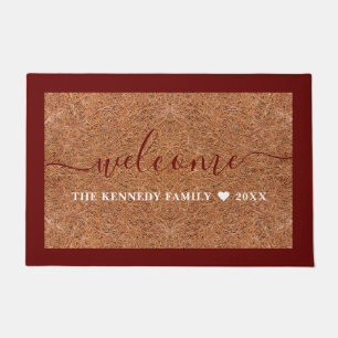 Rustic Welcome Family Name Burgundy Coir   Doormat