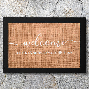 Rustic Welcome Family Name Personalised Farmhouse Doormat
