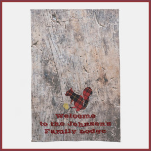 Rustic Welcome Plaid Squirrel  Tea Towel