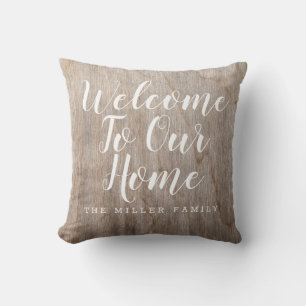 Rustic Welcome To Our Home Custom Family Name Cushion