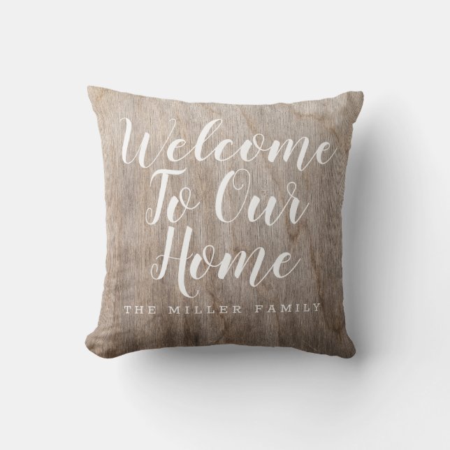 Rustic Welcome To Our Home Custom Family Name Cushion (Front)