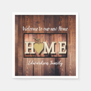 Rustic welcome to our new home family name napkin