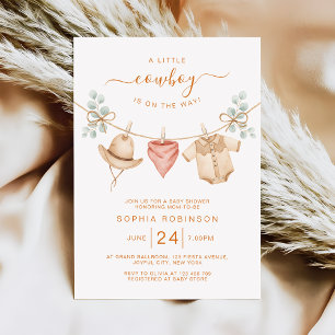 Rustic West Cowboy Clothesline Boy Baby Shower Invitation