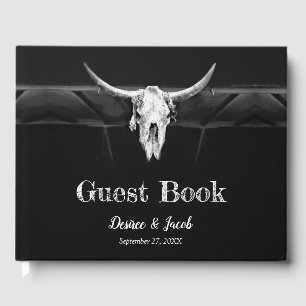 Rustic Western Black And White Bull Skull Wedding Guest Book