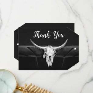 Rustic Western Black And White Bull Skull Wedding Thank You Card