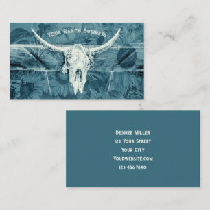Rustic Western Blue Sunflowers Bull Skull Business Card