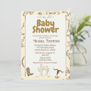 Rustic Western Boho Cowboy Baby Shower Party Invitation