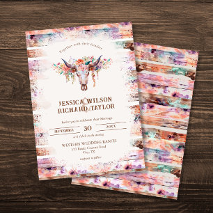 Rustic Western Boho Floral Cow Skull Invitation