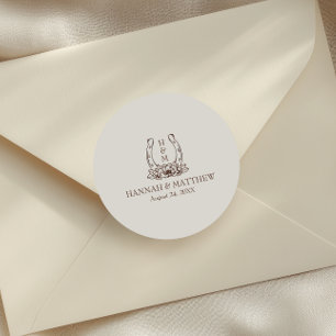 Rustic Western Boho Horseshoe Wedding  Classic Round Sticker