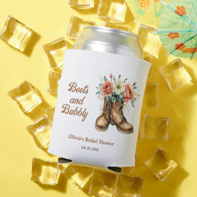 Rustic Western Boots and Bubbly Bridal Shower  Can Cooler (In Situ Summer)