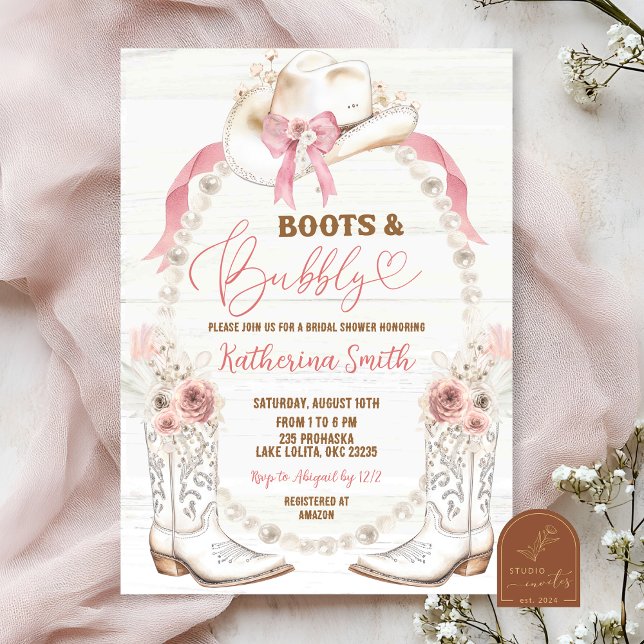 Rustic Western Boots and Bubbly Bridal Shower Invitation (Creator Uploaded)