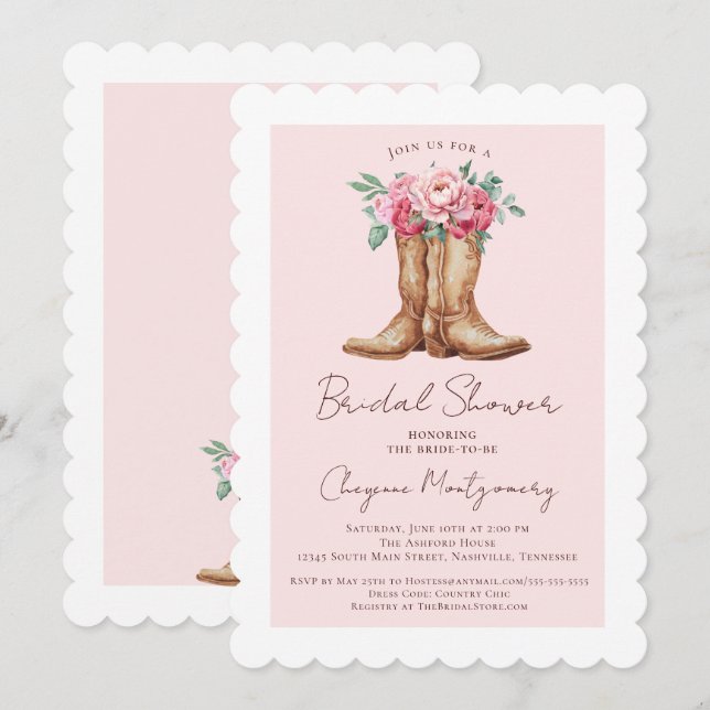 Rustic Western Bridal Shower Blush Pink Floral Invitation (Front/Back)