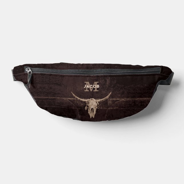 Rustic Western Brown Beige Old Bull Skull Monogram Bum Bags (Lay Down)