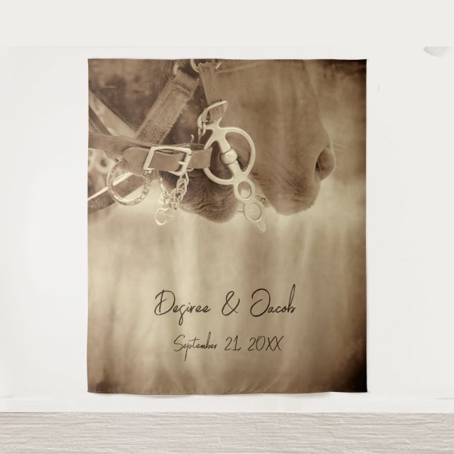 Rustic Western Brown Horse Photobooth Backdrop Tapestry (Front)