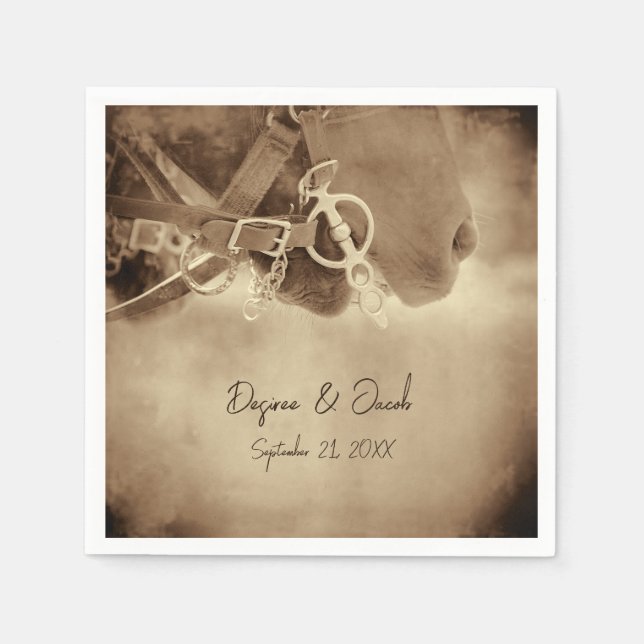 Rustic Western Brown Horse Wedding Napkin (Front)