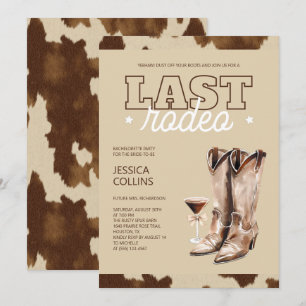 Rustic Western Brown Last Rodeo Bachelorette Party Invitation
