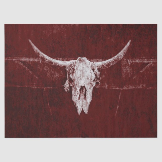 Rustic Western Bull Country Burgundy Red Old Tissue Paper (Front)