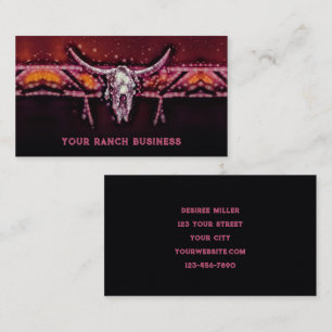 Rustic Western Bull Cow Skull Pink Tribal Country Business Card