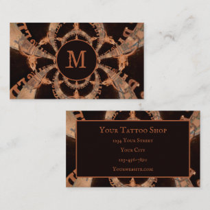Rustic Western Bull Skull Brown Black Monogram Business Card