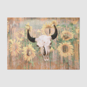 Rustic Western Bull Skull Brown Yellow Sunflowers Tissue Paper