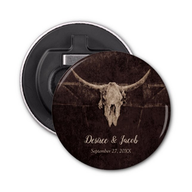 Rustic Western Bull Skull Wedding Country Texture Bottle Opener (Front)