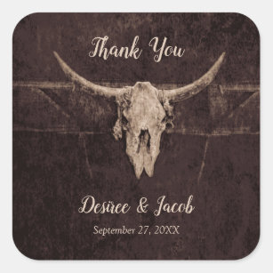 Rustic Western Bull Skull Wedding Country Texture Square Sticker