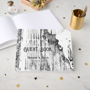 Rustic Western Bull Skull White Distressed Vintage Guest Book