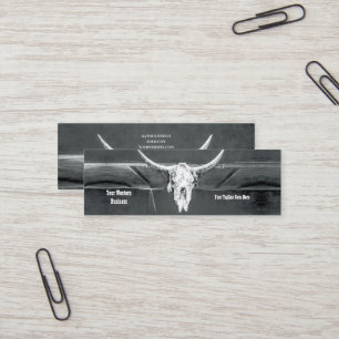 Rustic Western Charcoal Grey White Bull Cow Skull Mini Business Card