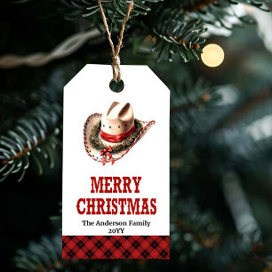 Rustic Western Christmas gift tag with cowboy hat