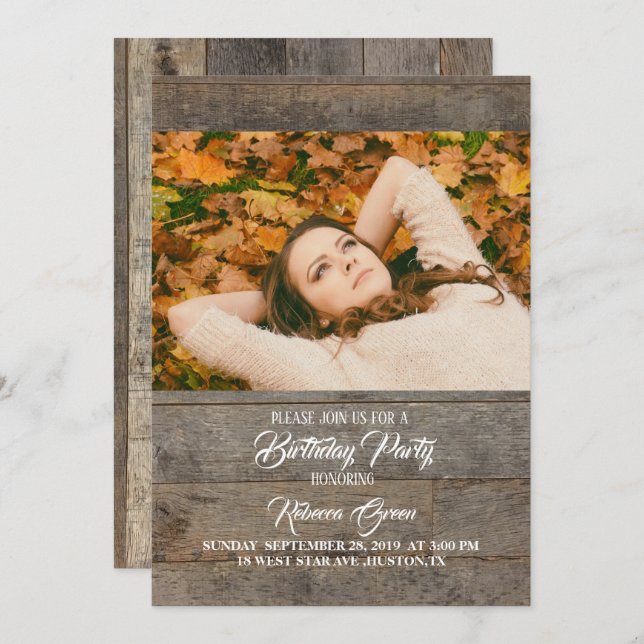 rustic western country barn wood birthday party invitation (Front/Back)