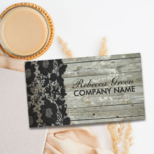 Rustic Western Country Black Lace Barn Wood Business Card