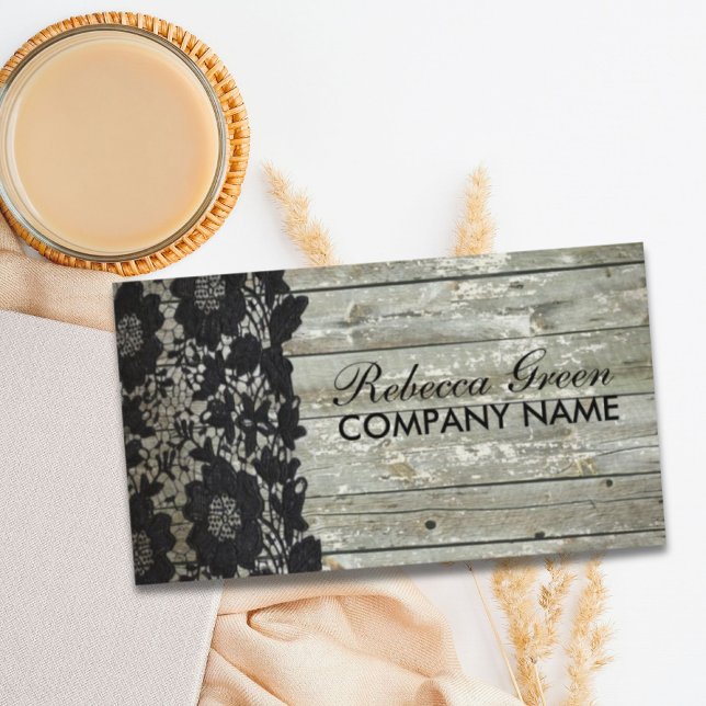 Rustic Western Country Black Lace Barn Wood Business Card (Rustic Western Country Black Lace Barn Wood Business Card)