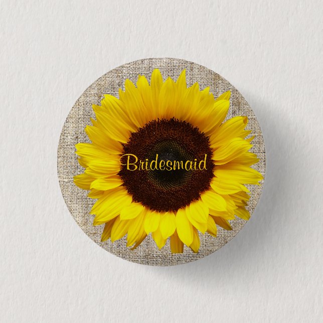 Rustic Western Country Burlap Sunflower bridesmaid 3 Cm Round Badge (Front)