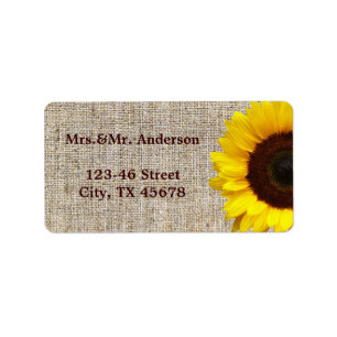 Rustic Western Country Burlap Sunflower Wedding Label