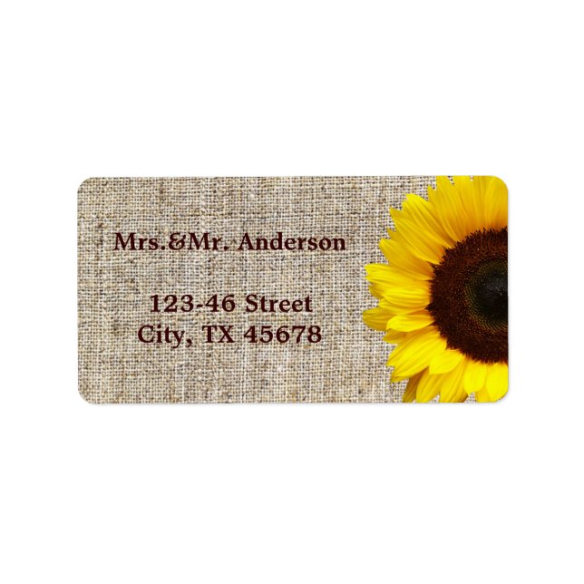 Rustic Western Country Burlap Sunflower Wedding Label (Front)