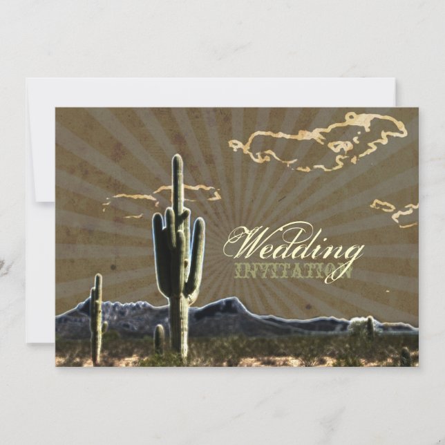 Rustic western country cactus wedding invitation (Front)