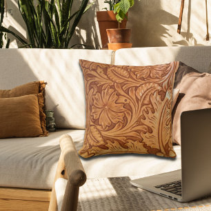 rustic western country cowboy tooled leather cushion