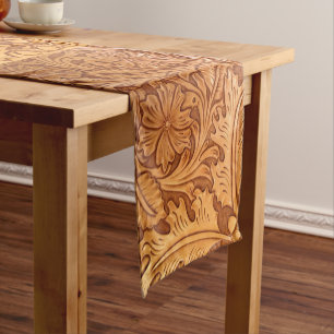 rustic western country cowboy tooled leather short table runner