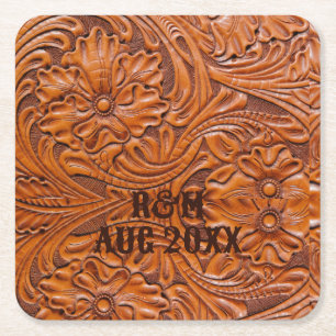 Rustic western country cowboy wedding favour square paper coaster