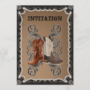 Rustic western country cowboy wedding invitation