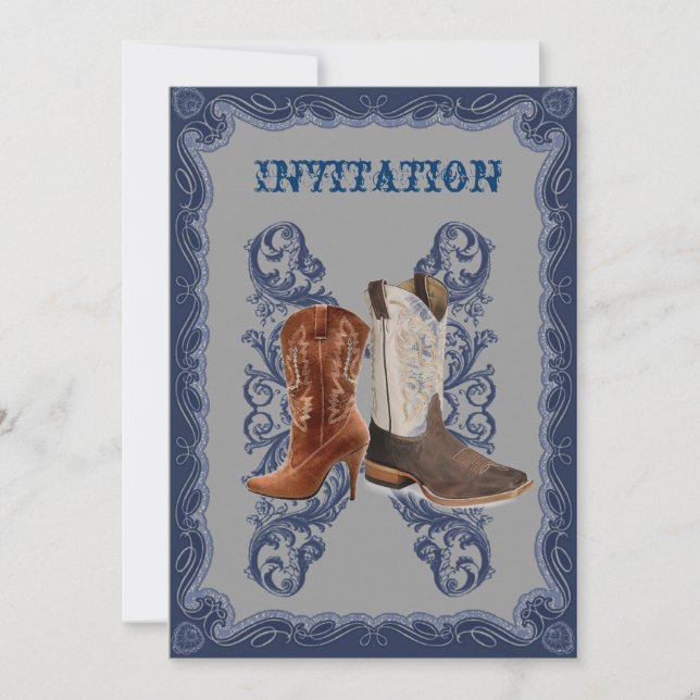 Rustic western country cowboy wedding invitation (Front)