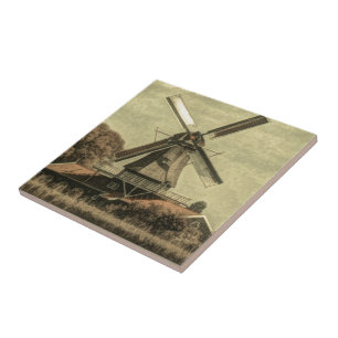 Rustic western country farmhouse antique windmill ceramic tile