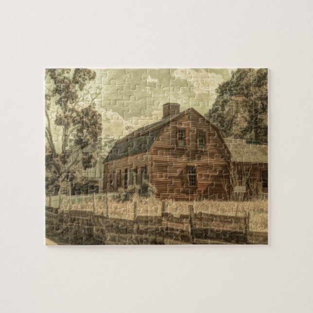 Rustic Western Country Farmhouse Chic Red Barn Jigsaw Puzzle (Horizontal)
