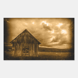 rustic western country farmhouse old barn rectangular sticker