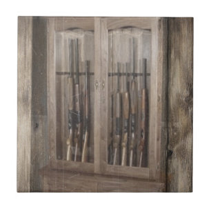 Rustic Western Country Firearm Gun Cabinet Rifles Tile