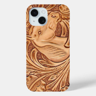 rustic western country leather equestrian horse iPhone 15 case
