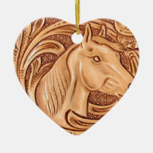 rustic western country leather equestrian horse ceramic ornament