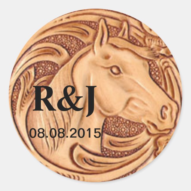 rustic western country leather equestrian horse classic round sticker (Front)