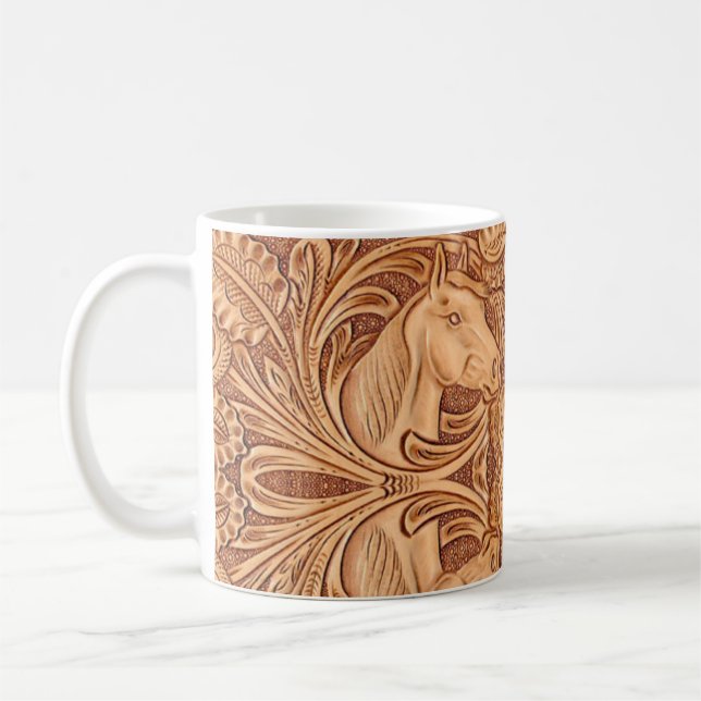 rustic western country leather equestrian horse coffee mug (Left)